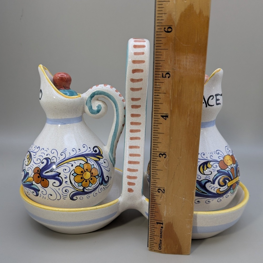 Vintage Ceramiche Deruta Italy Raffaellesco Oil Vinegar Cruet Set Hand Painted - Picture 13 of 13